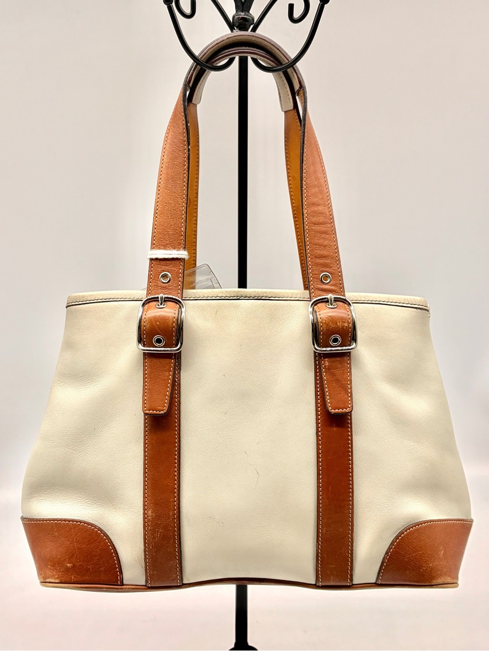 Coach Cream Tan Hampton Tote Leather Buckle Y2K Satchel Small Bag
